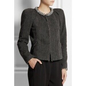 Isabel Marant Gray Black Huntley Wool Cropped Rhinestone Collar Small/ French 36